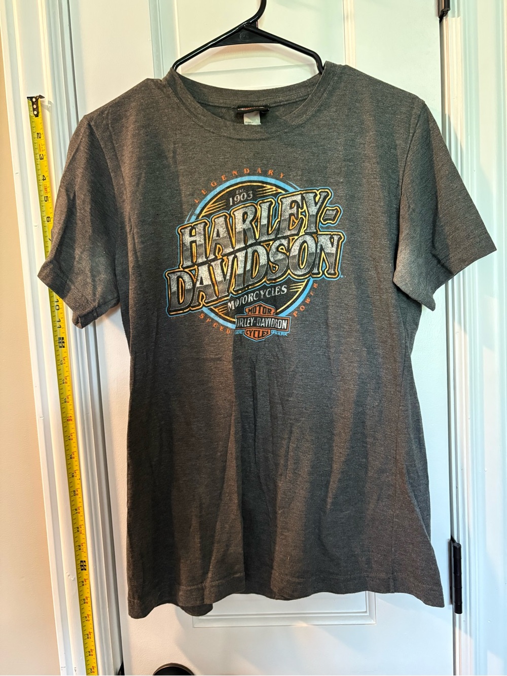 Harley-Davidson Charcoal Gray Tee with Orange Logo Accents